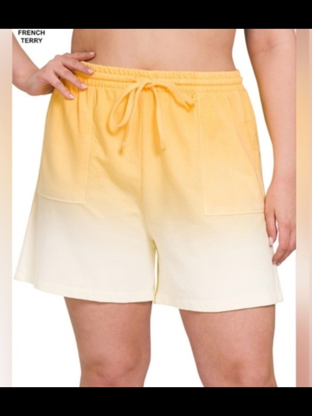Zenana Womens Yellow Ombre Dip Dye 100% Cotton Shorts Plus Sizes 1X, 2X, 3X New